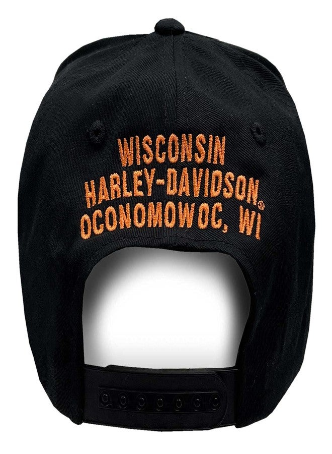 HARLEY DAVIDSON Harley-Davidson Men's Warm Throwback Snapback Flat Brim Baseball Cap - Black - Image 2